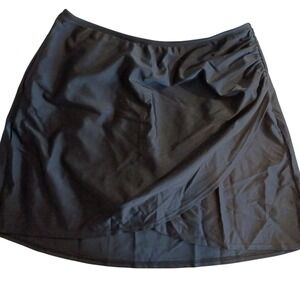 Kona Sol Womens Black High Coverage Swim Skirt Faux Wrap Ruched Size M NEW